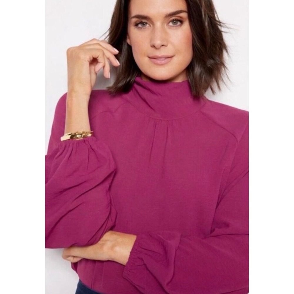 Evereve Top Blouse Devon Long Sleeve Fuchsia‎ Pink Small